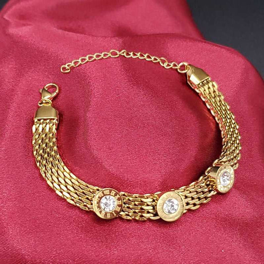 Exquisite Italian Bracelet in Gold finish, with cubic zirconia stone on stones and Roman numerals