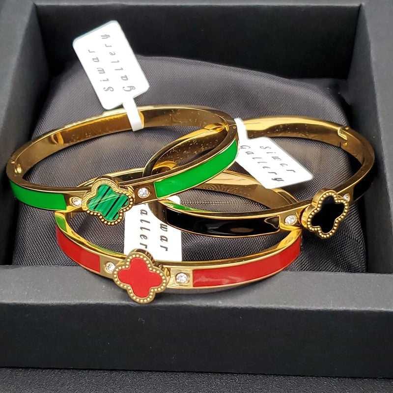 Graceful Clover Bangles in Gold finish on stones