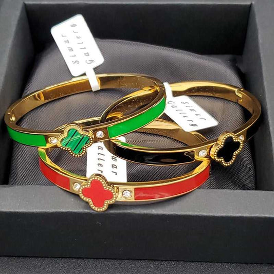 Graceful Clover Bangles in Gold finish on stones