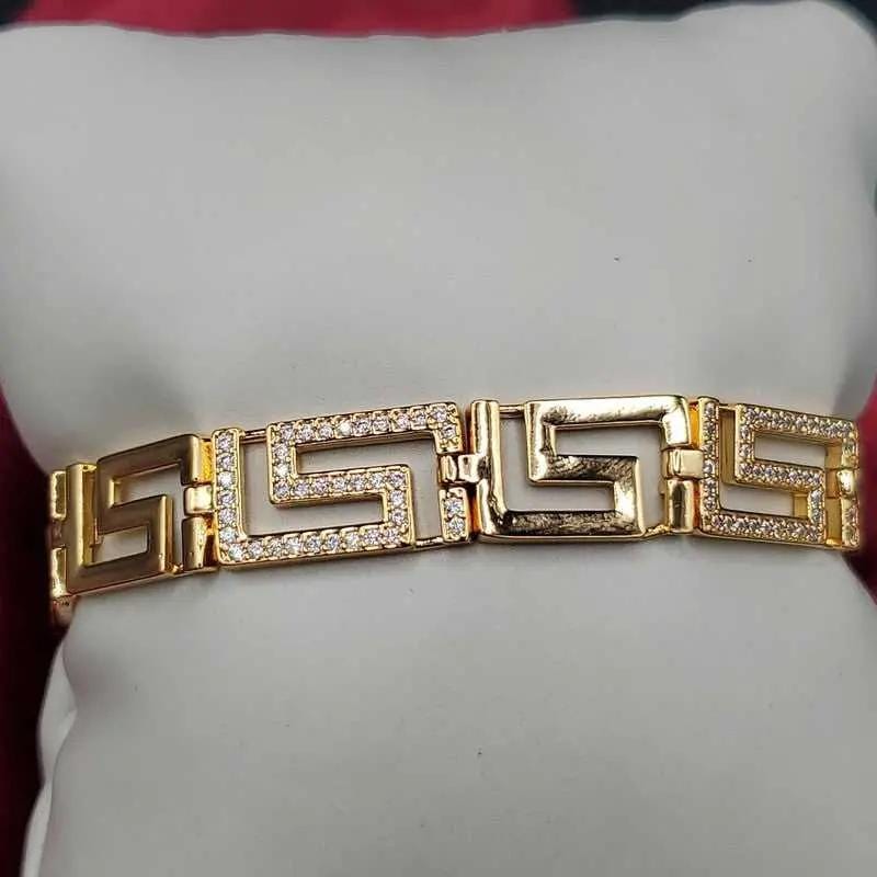 Greek Key Bracelet in Gold finish on stones