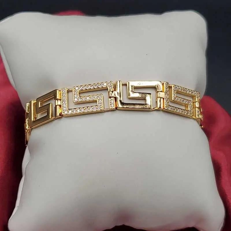 Greek Key Bracelet in Gold finish on stones