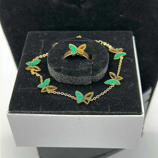 Green Butterfly Jewelry Set | 18K Gold Plated Siwar Gallery