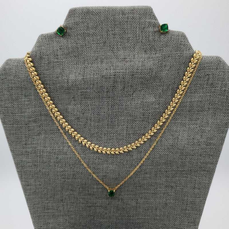 Green Stone Jewelry Sets in Gold finish on a neutral background