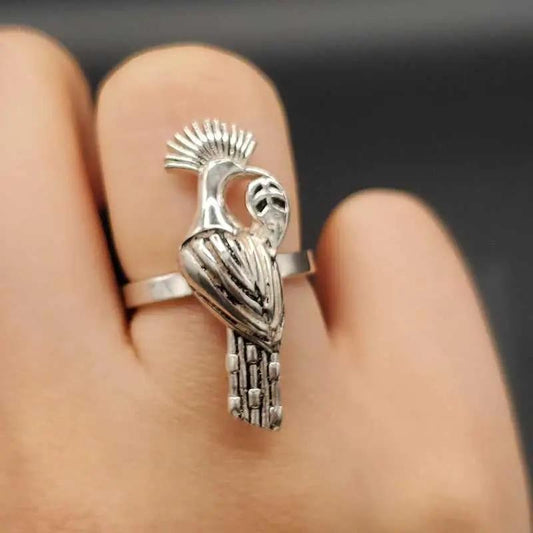 Hoopoe Bird Ring in Silver finish on a finger
