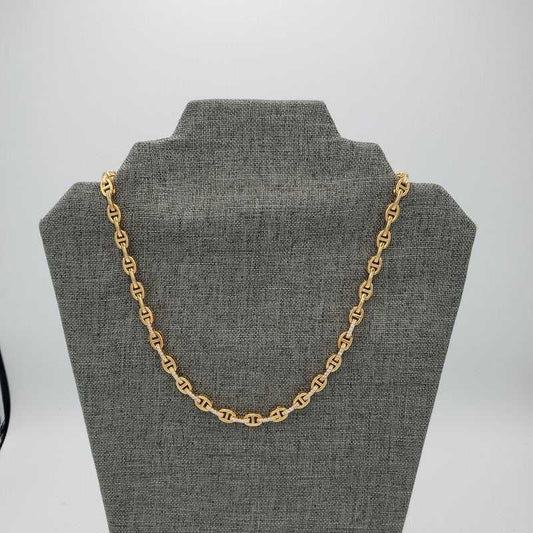 Horseshoe Chain Necklace in Gold finish, with cubic zirconia stone on stones