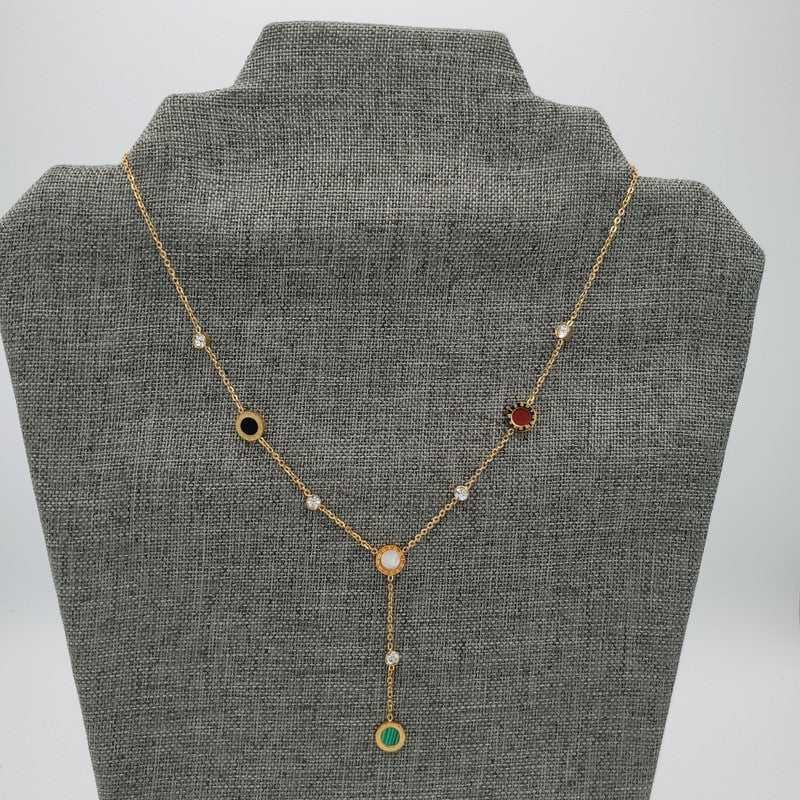 Italian Colorful Pendant Necklace - Gold Plated in Gold finish, with cubic zirconia stone on accents