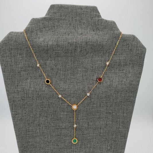Italian Colorful Pendant Necklace - Gold Plated in Gold finish, with cubic zirconia stone on accents