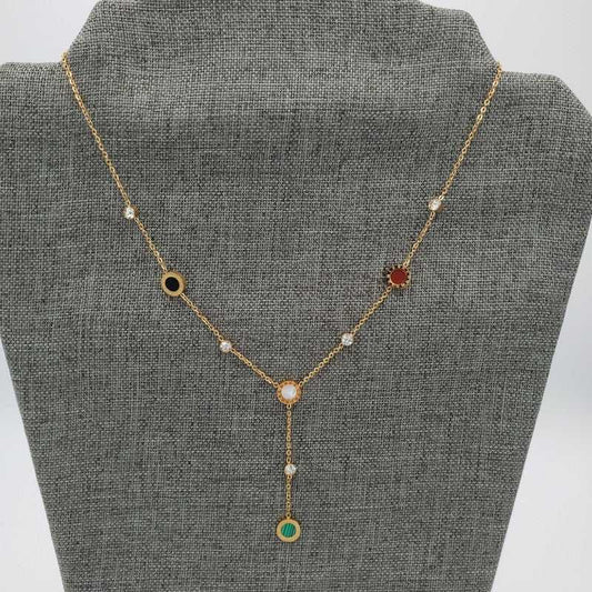 Italian Colorful Pendant Necklace - Gold Plated in Gold finish, with cubic zirconia stone on stones