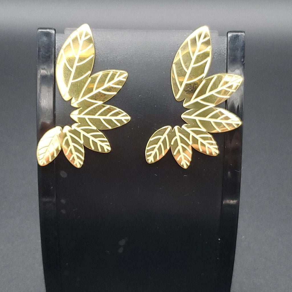 Leaves Earrings with White Enamel | 18K Gold Plated Siwar Gallery