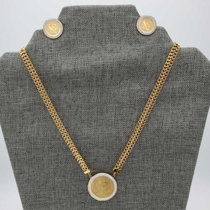 Lira Coin Jewelry Set in Gold finish, with cubic zirconia stone on stones
