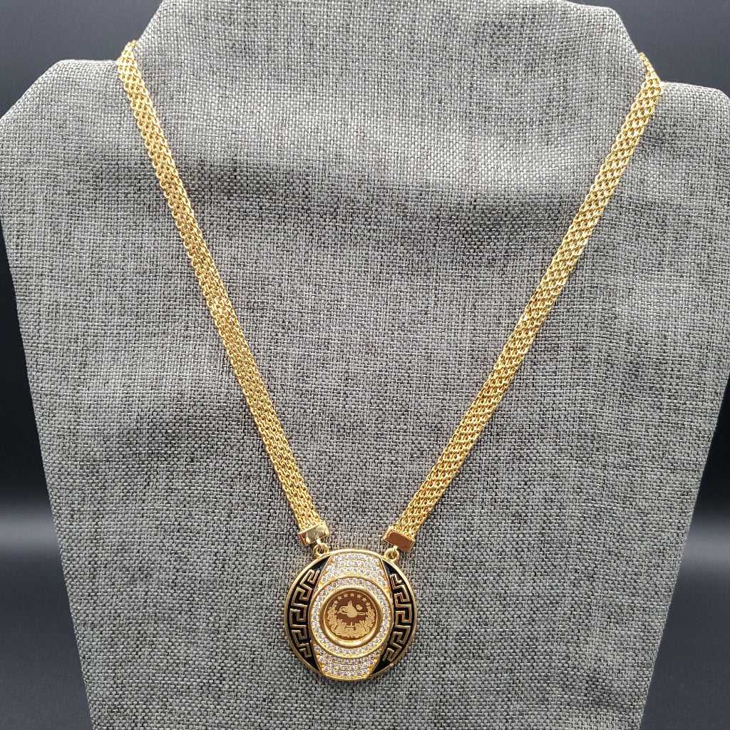Lira Coin Pendant Necklace - Minimalist Gold Plated in Gold finish, with cubic zirconia stone on a neutral background