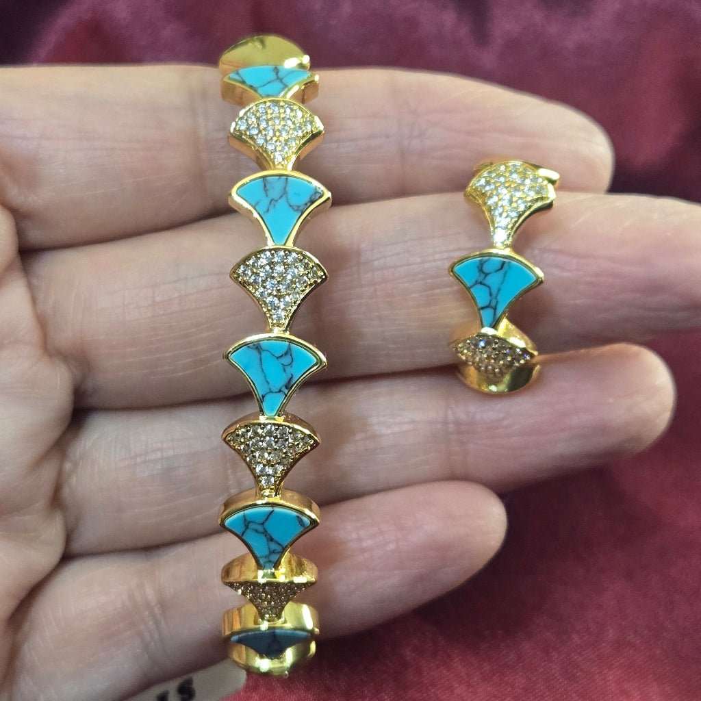 Lotus Flower Bangle Set in Gold finish, with cubic zirconia stone on stones