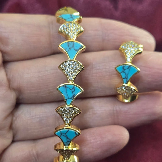 Lotus Flower Bangle Set in Gold finish, with cubic zirconia stone on stones