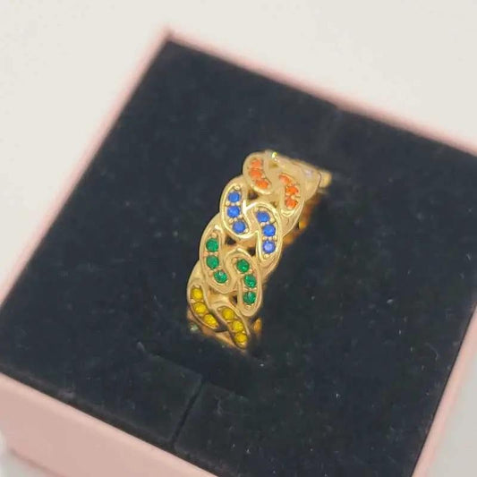 Lustrous Colorful Ring in Gold finish, with cubic zirconia stone on stones