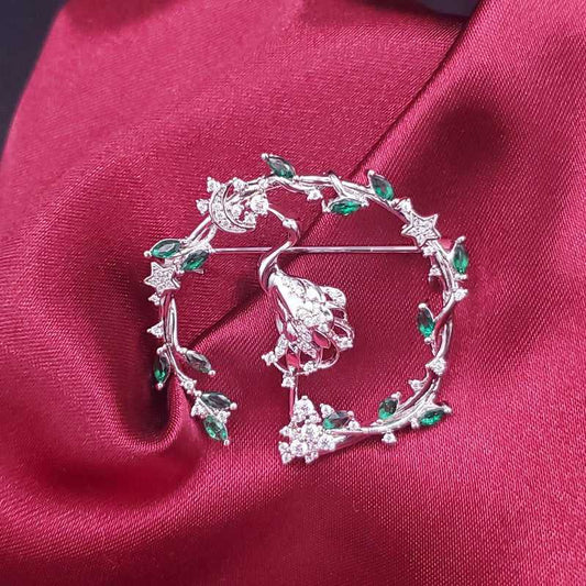 Lustrous Flamingo Brooch in Silver finish, with cubic zirconia stone on stones