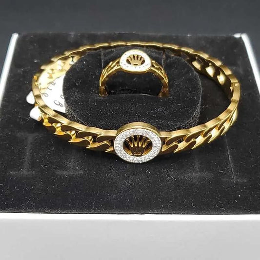 Luxury Bangle Set in Gold finish, with cubic zirconia stone on a neutral background