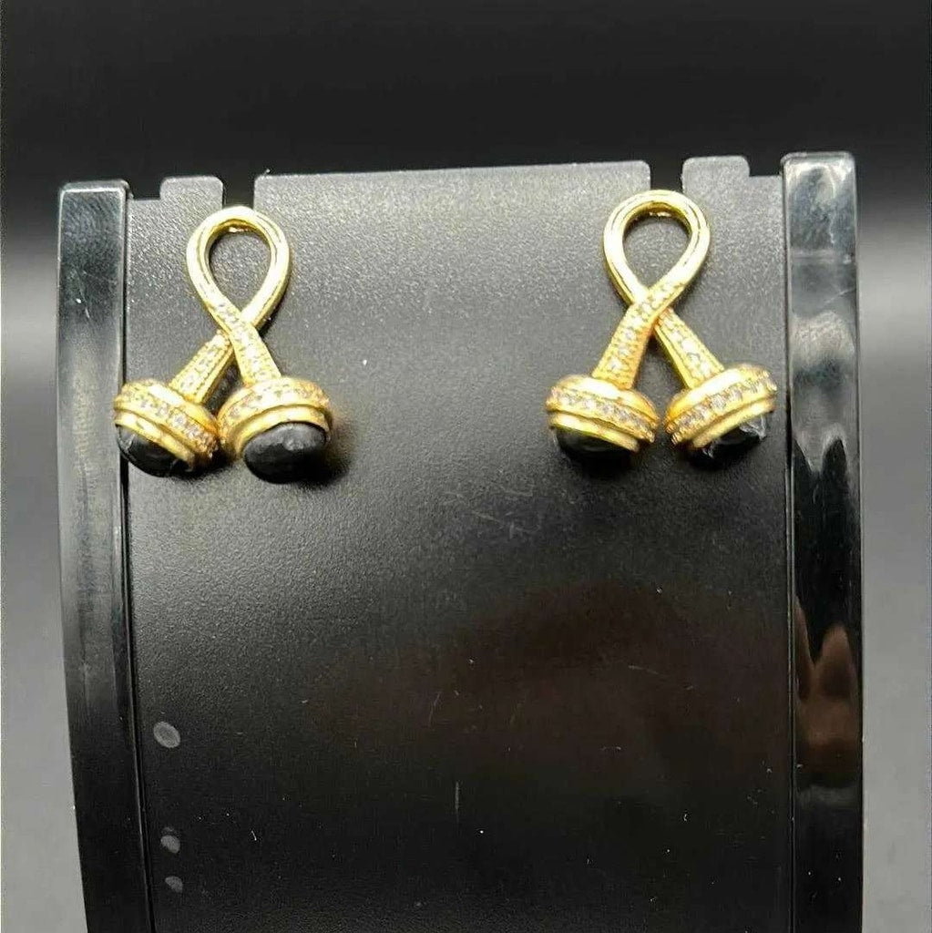 Modern Black stone Earrings | 18K Gold Plated Siwar Gallery