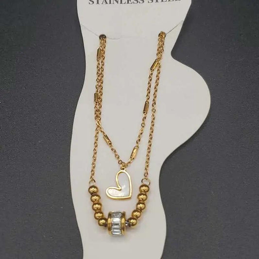 Modern Heart Anklet in Gold finish, with cubic zirconia stone on stones