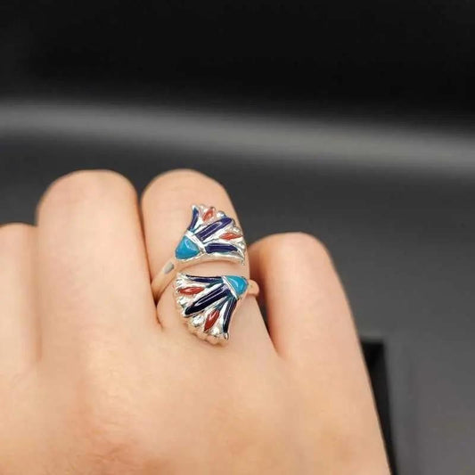 Modern Lotus Flower Ring in Silver finish on a neutral background