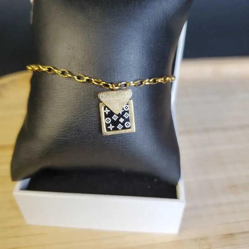 Modern Monogram Bracelet in Gold finish on inspired enamel charm