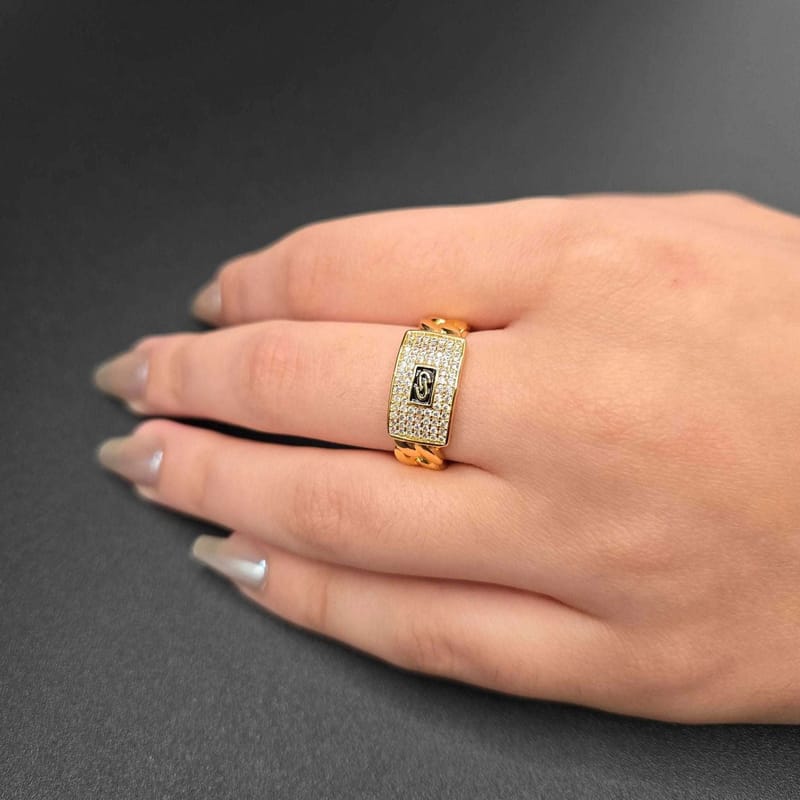 Cuban Link Pavé Statement Ring | 21K Gold Plated Siwar Gallery