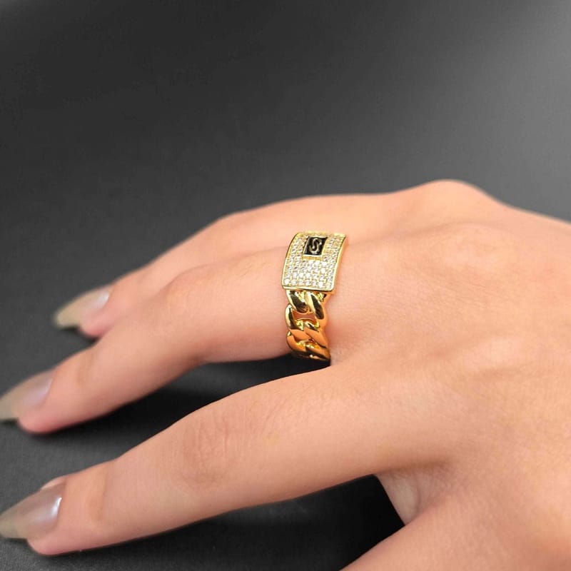 Cuban Link Pavé Statement Ring | 21K Gold Plated Siwar Gallery