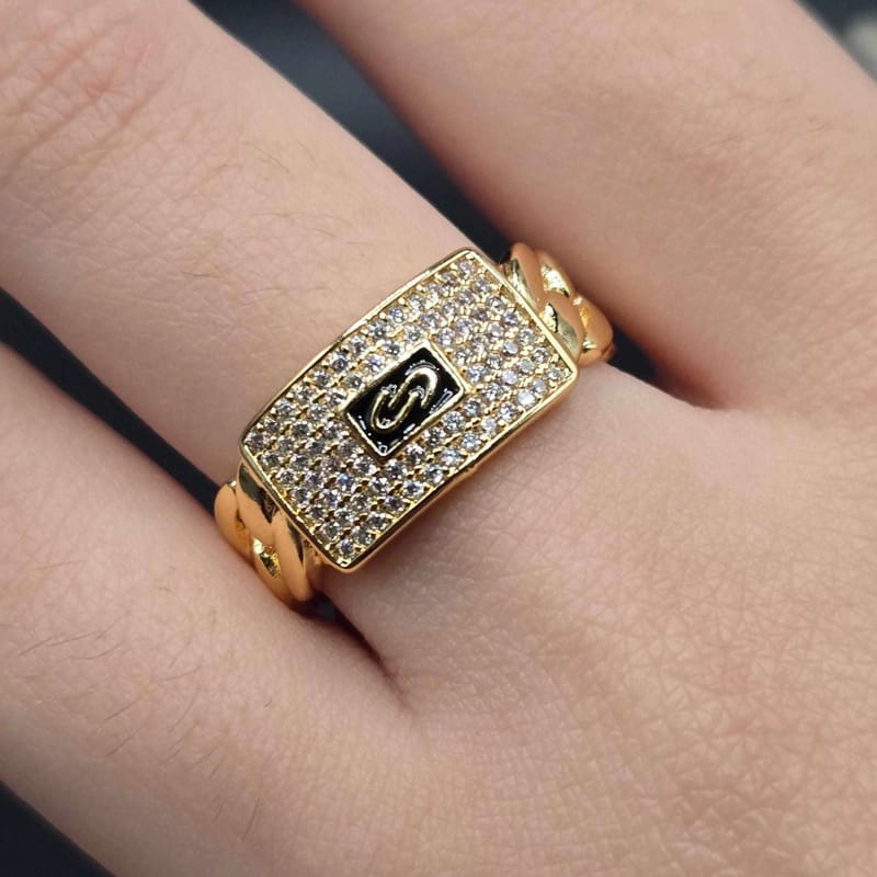 Cuban Link Pavé Statement Ring | 21K Gold Plated Siwar Gallery