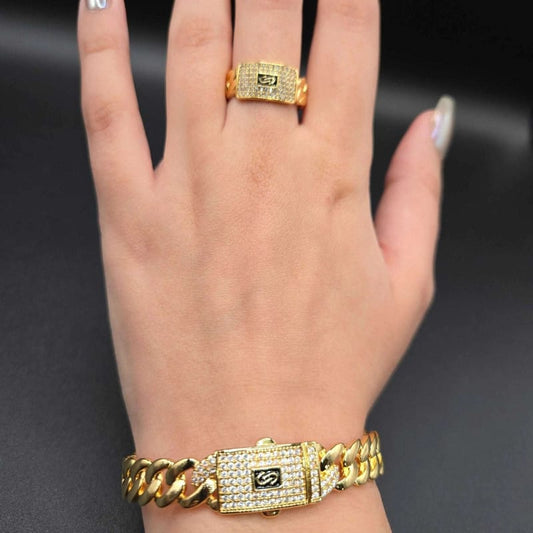Cuban Link Pavé Statement Ring | 21K Gold Plated Siwar Gallery