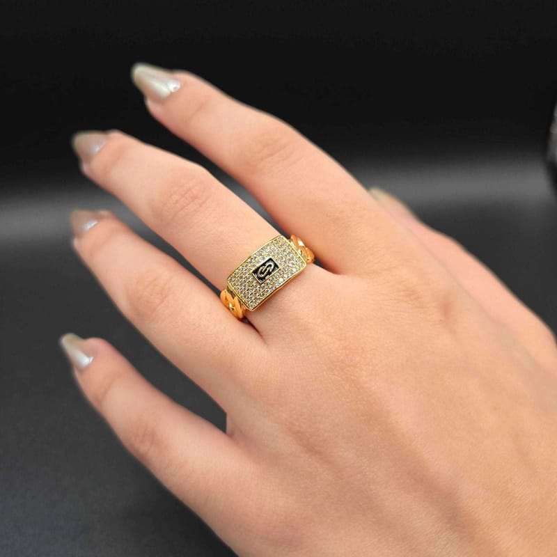 Cuban Link Pavé Statement Ring | 21K Gold Plated Siwar Gallery