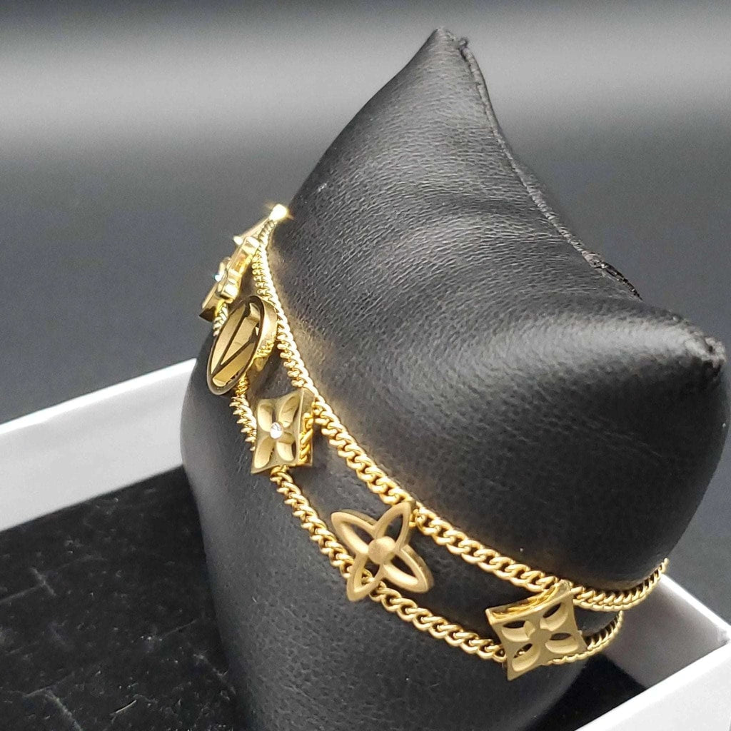 Monogram Flower Double Chain Bracelet | 18K Gold Plated Siwar Gallery