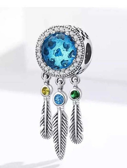 Ocean Dream Catcher Charm in Silver finish, with cubic zirconia stone on a neutral background