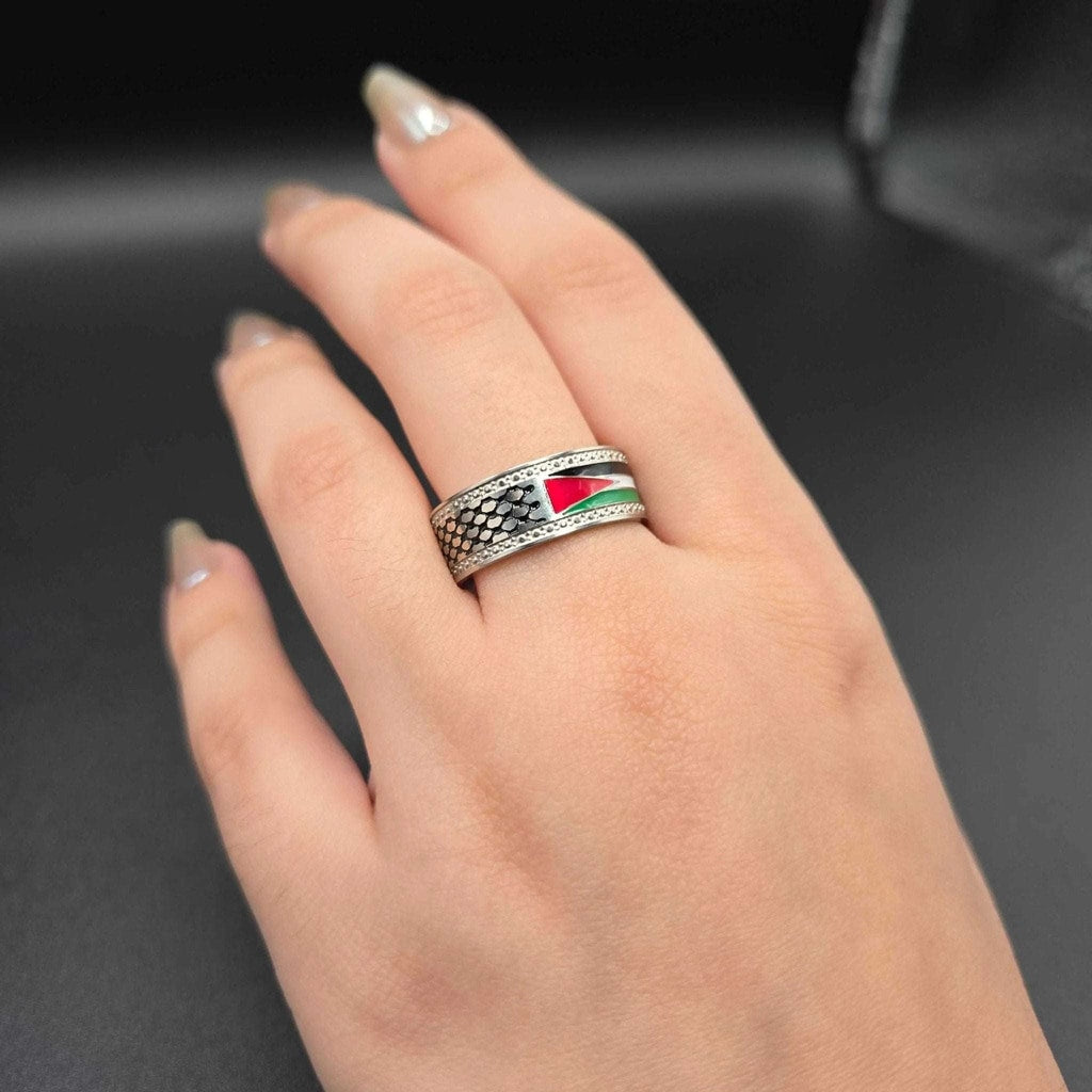 Palestine Flag Enamel Band Ring | 18K Gold Plated Siwar Gallery