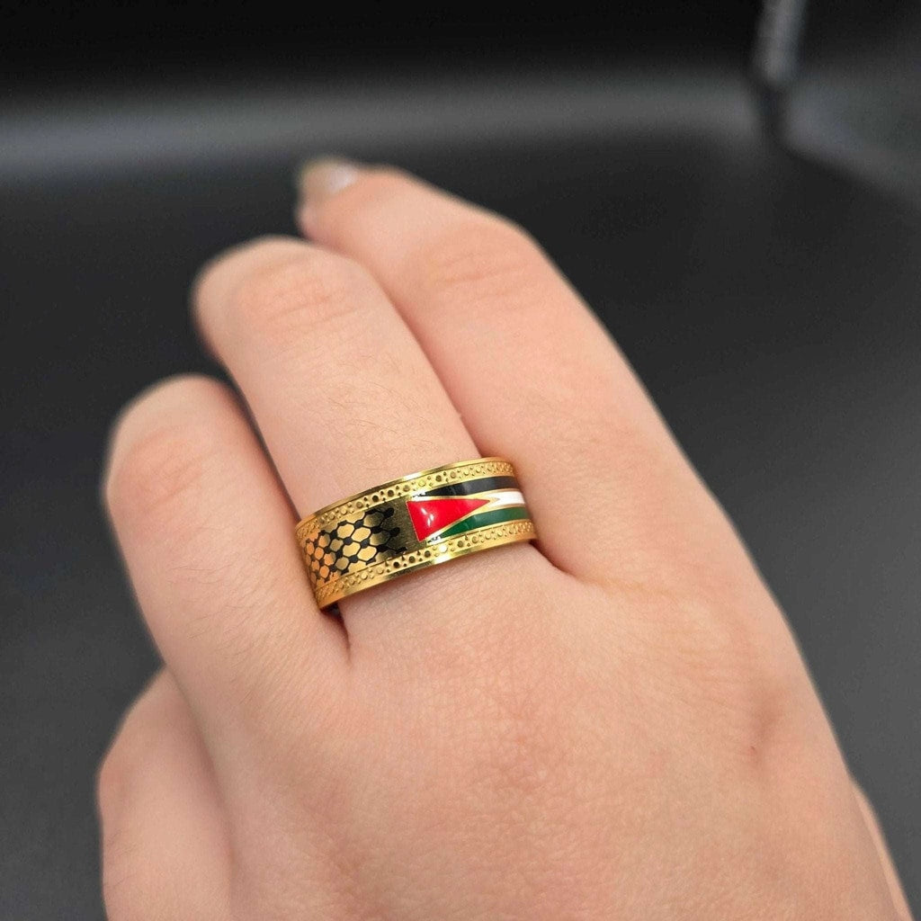 Palestine Flag Enamel Band Ring | 18K Gold Plated Siwar Gallery