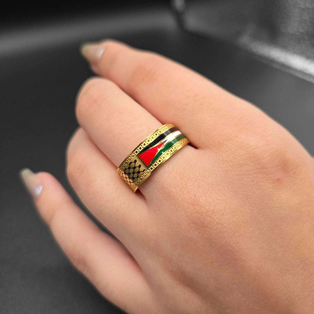 Palestine Flag Enamel Band Ring | 18K Gold Plated Siwar Gallery