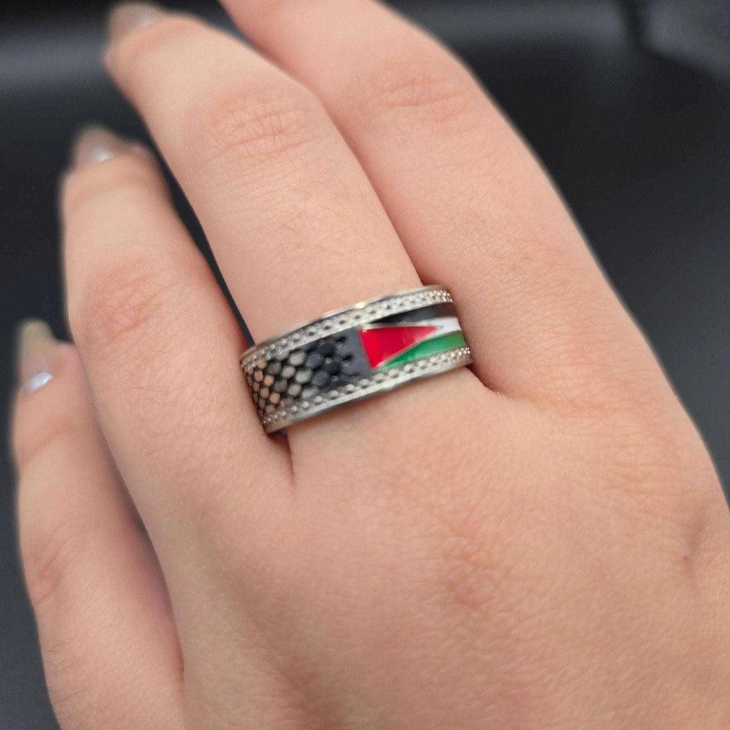 Palestine Flag Enamel Band Ring | 18K Gold Plated Siwar Gallery