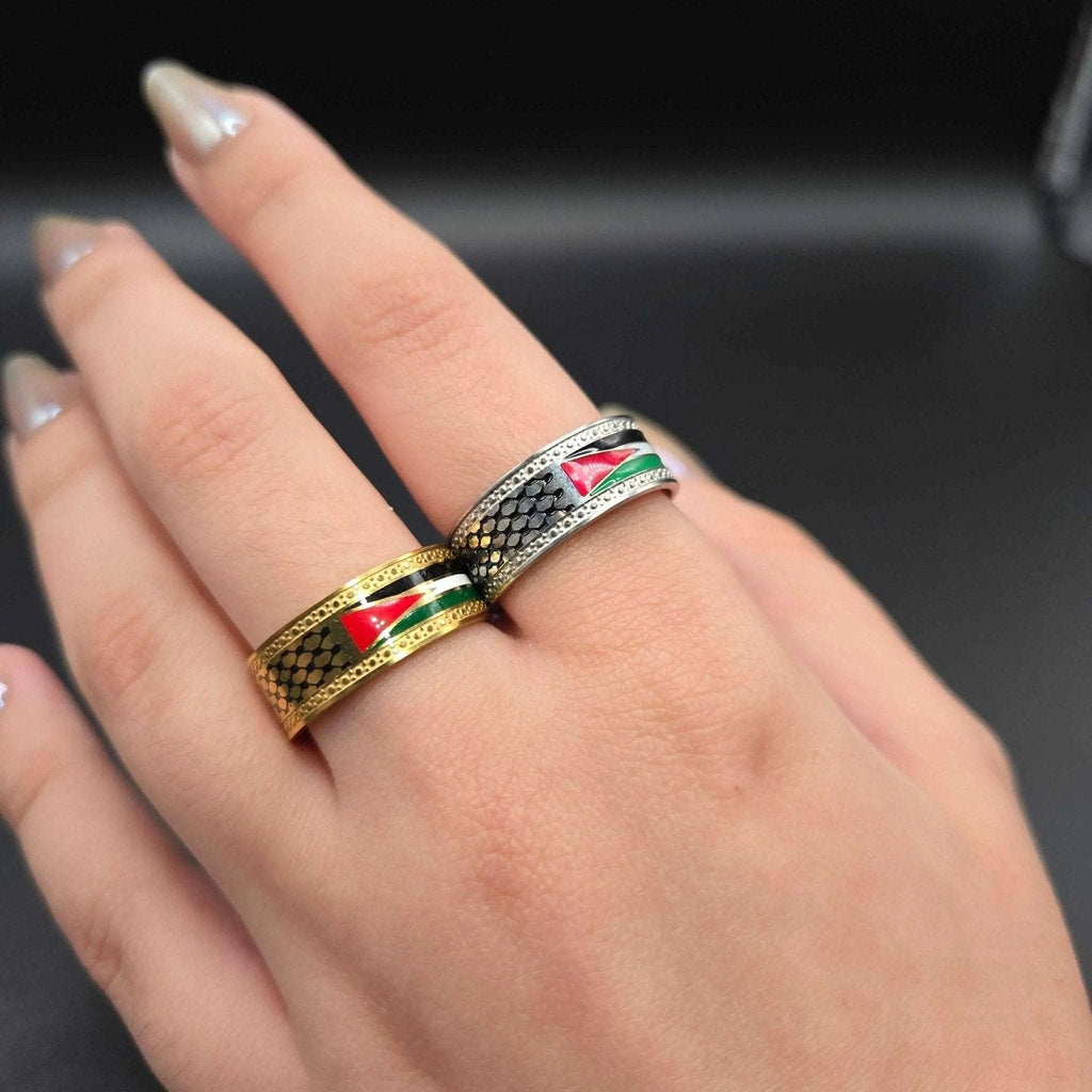 Palestine Flag Enamel Band Ring | 18K Gold Plated Siwar Gallery
