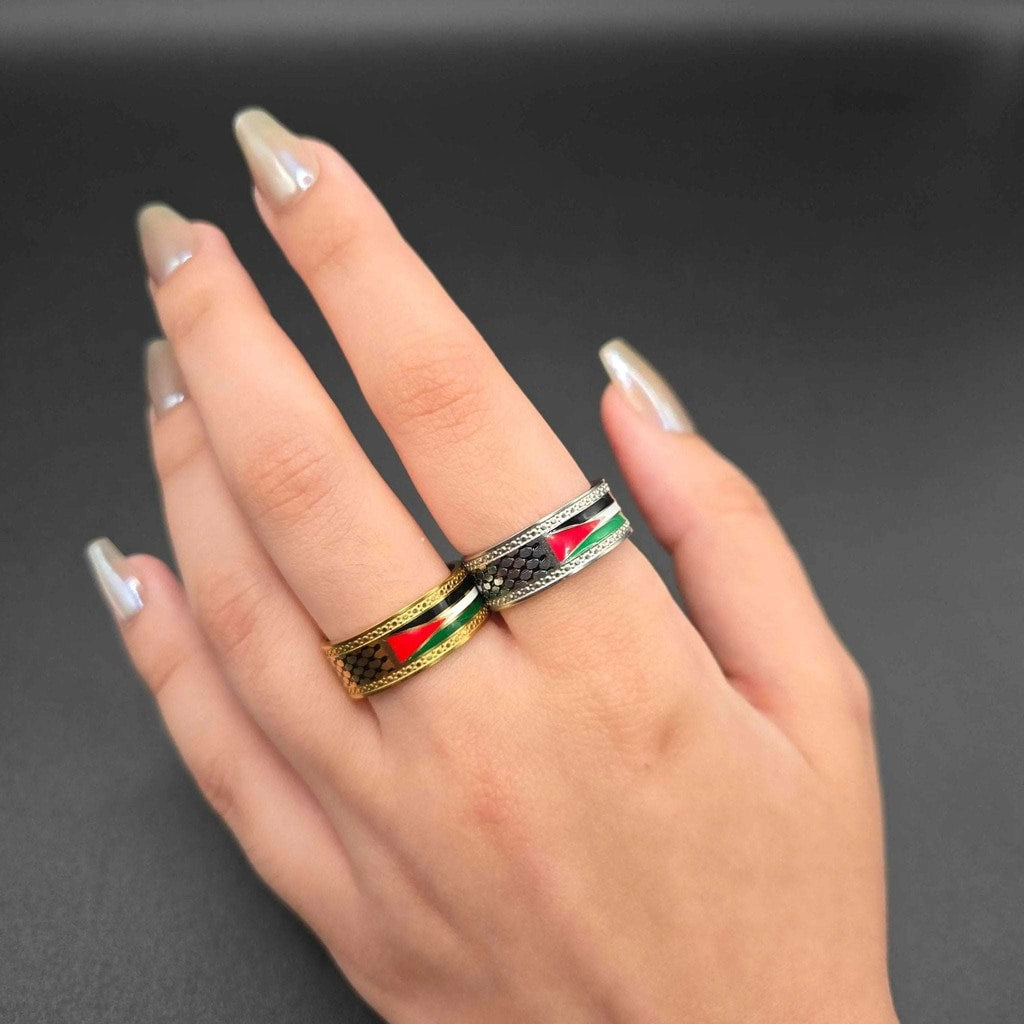 Palestine Flag Enamel Band Ring | 18K Gold Plated Siwar Gallery