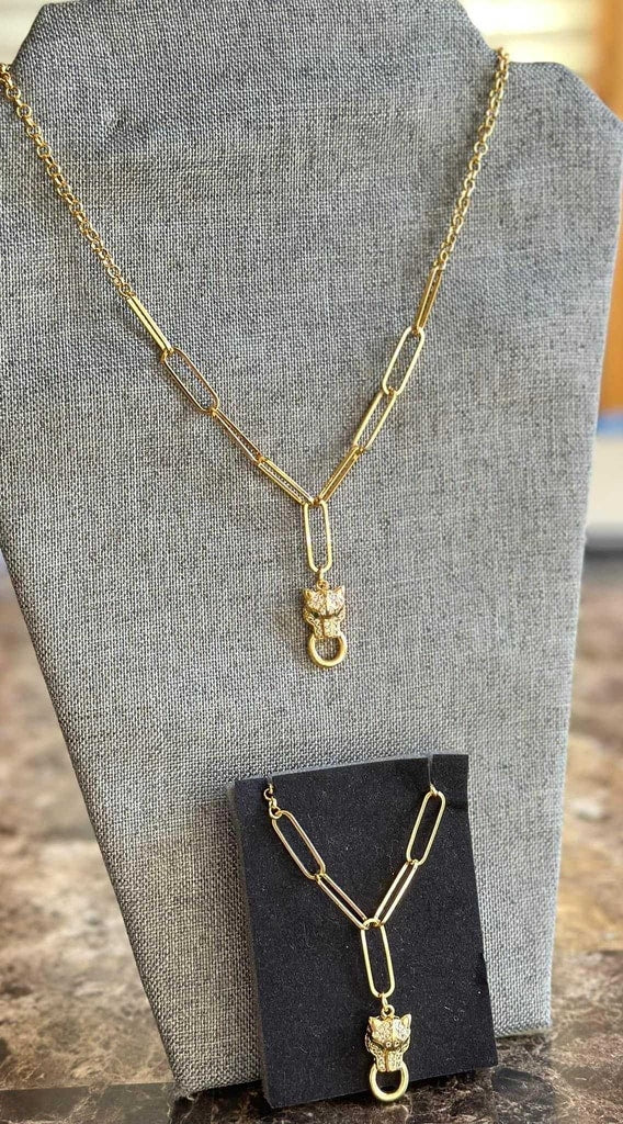 Panther Pendant Paperclip Necklace | 21K Gold Plated Siwar Gallery