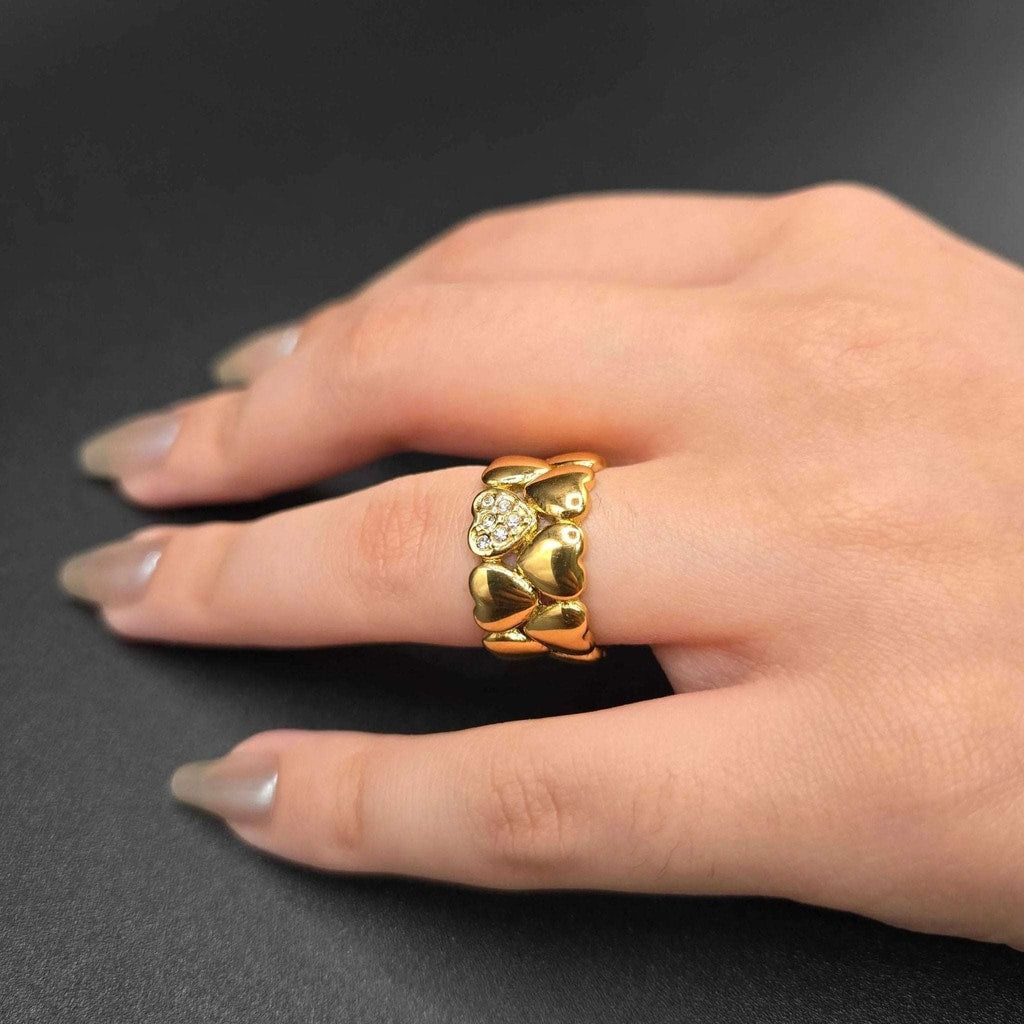 Puffy Hearts Band Ring | 18K Gold Plated Siwar Gallery