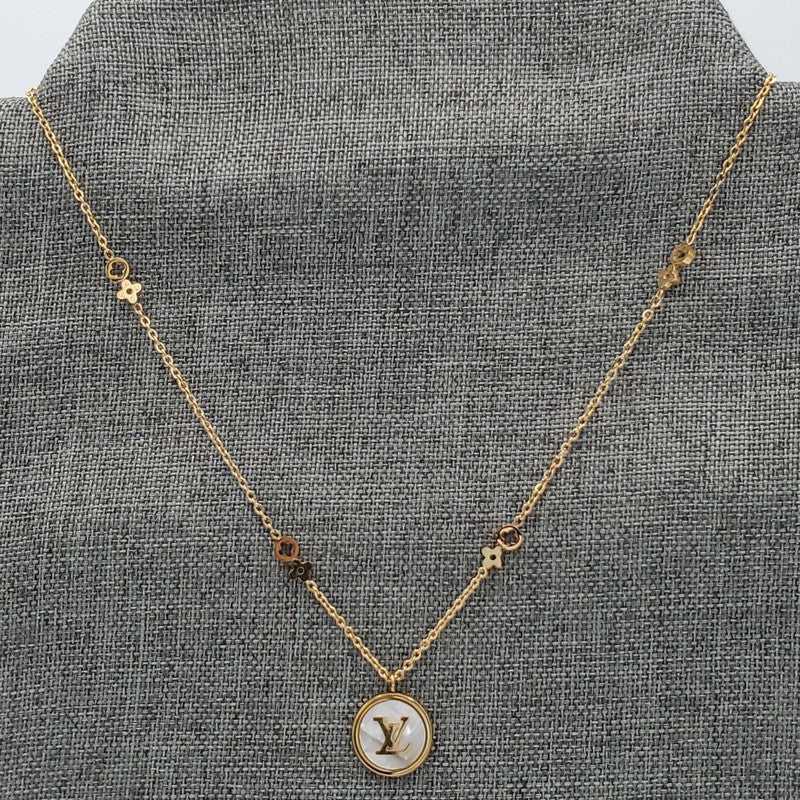Radiant Monogram Necklace in Gold finish on pendant and flower-shaped stations