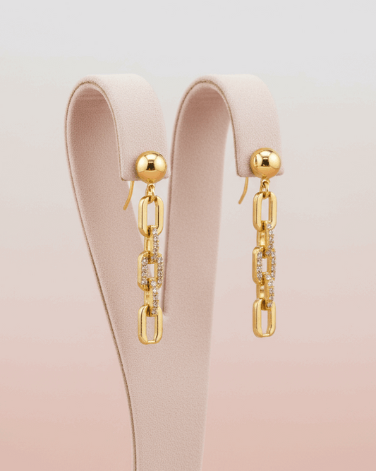 Paperclip Link Drop Earrings | 21K Gold Plated