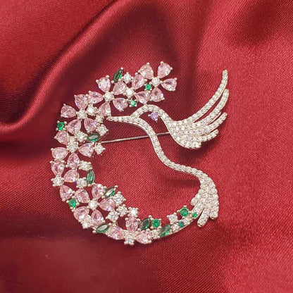 Rhinestone Bird Flower Brooch