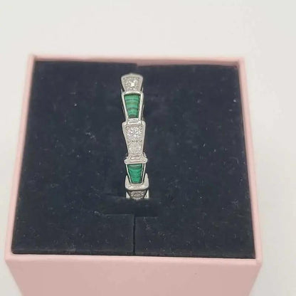 Silver Ring with white and green Stones