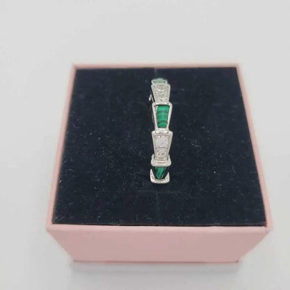 Silver Ring with white and green Stones