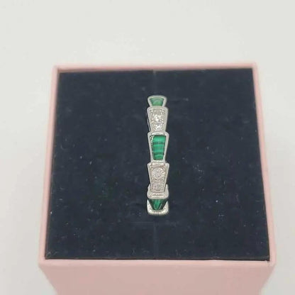 Silver Ring with white and green Stones