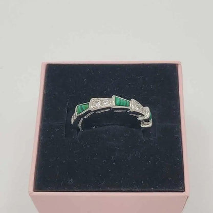 Silver Ring with white and green Stones