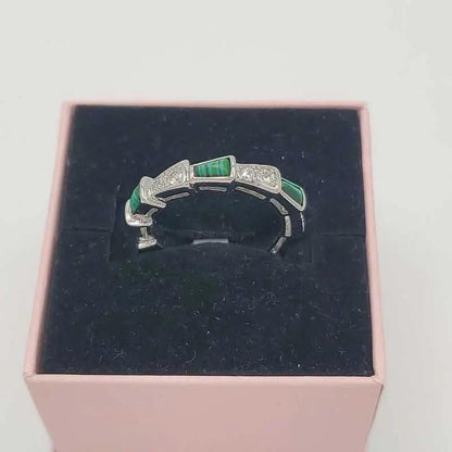 Silver Ring with white and green Stones