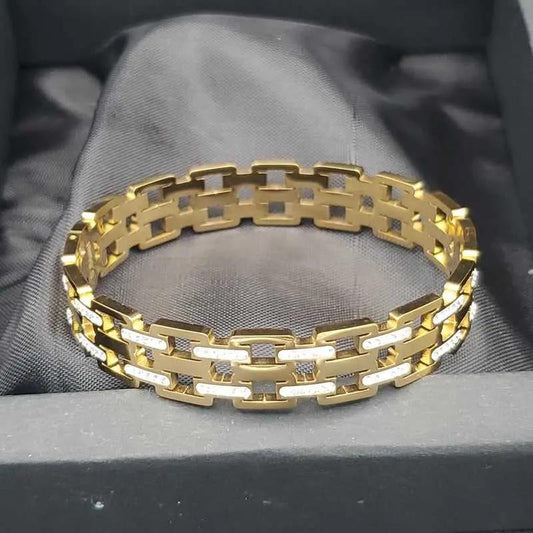 Ruby Lane Bangle in Gold finish, with cubic zirconia stone on stones, in black jewelry box