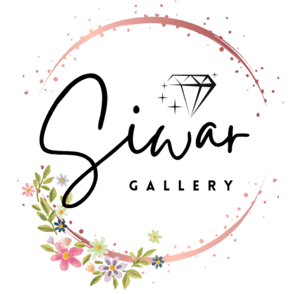 Logo of Siwar Gallery with floral elements and a diamond icon on a white background