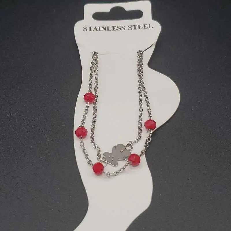 Teddy Bear Anklet in Silver finish on a neutral background